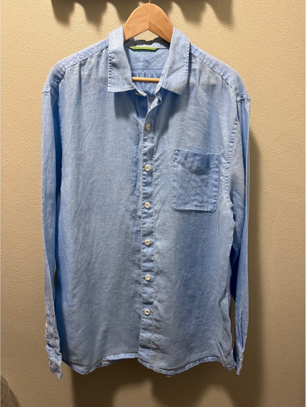 Tommy Bahama Relax Men’s Blue Linen Long Sleeve Shirt Marlin Embroidered L